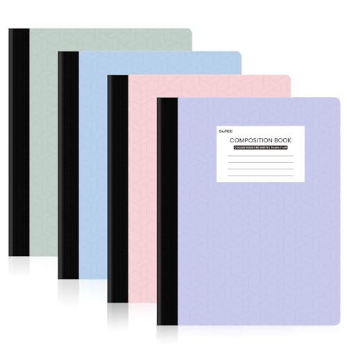 SUNEE Composition Notebooks - College Ruled Paper, 4 Pack Composition Book, 9 3/4" x 7 1/2", 80 Sheets/160 Pages, Assorted Colors, School, College & Office Supplies - color: Pastel