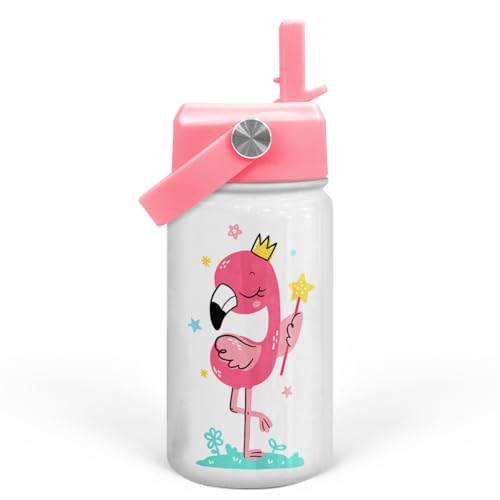 Flamingo Water Bottle - Kids Water Bottle with Straw Lid - 12 Oz Insulated Stainless Steel Water Bottles for Kid Girls - Travel Cup for School Sports - color: Flamingo 1