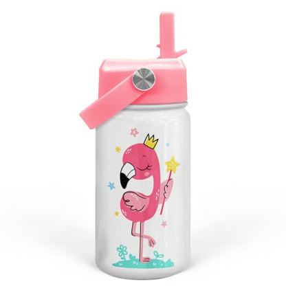 Flamingo Water Bottle - Kids Water Bottle with Straw Lid - 12 Oz Insulated Stainless Steel Water Bottles for Kid Girls - Travel Cup for School Sports - color: Flamingo 1