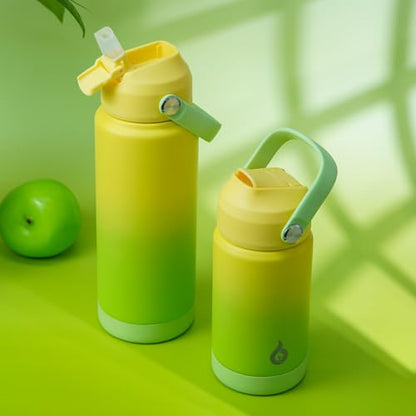 BJPKPK Insulated Water Bottle with Straw Lid, 12oz Thermo Water Bottles, Flex Handle & Non-slip Boot, BPA Free Leak Proof Stainless Steel Metal Thermo, Tumblers, Cups,Fresh Green - color: Fresh Green, size: 12 Ounces