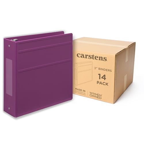 Carstens 3-Inch Heavy Duty 3-Ring Binder - Side Opening, Dewberry Purple, Durable Plastic, Precision No-Gap Rings, Waterproof Cover, No Pockets, Holds 400 Letter Sheets, BPA-Free Made in USA (1707-3R) - color: Purple, size: Case of 14