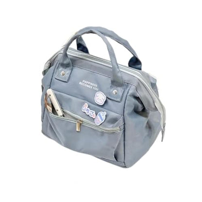 Kawaii Lunch Bag with Kawaii Pins Cute Aesthetic Lunch Bag for Women Girls Large Insulted Tote Bag Kawaii School Supplies (Blue,Small) - color: Blue
