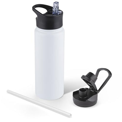 24 oz Insulated Water Bottle with Straw Lid & Wide Mouth Lids, Stainless Steel Sports Water Bottles, Double Walled Vacuum, Leak Proof, White - color: White, size: 24 Ounces