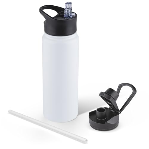24 oz Insulated Water Bottle with Straw Lid & Wide Mouth Lids, Stainless Steel Sports Water Bottles, Double Walled Vacuum, Leak Proof, White - color: White, size: 24 Ounces