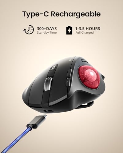 ProtoArc Wireless Trackball Mouse, EM01 NL Ergonomic Bluetooth Rollerball Thumb Rechargeable Computer Laptop Mouse, Adjustable Angle & 3 Device Connection for PC, Mac, Windows-Red Ball - color: Red Ball