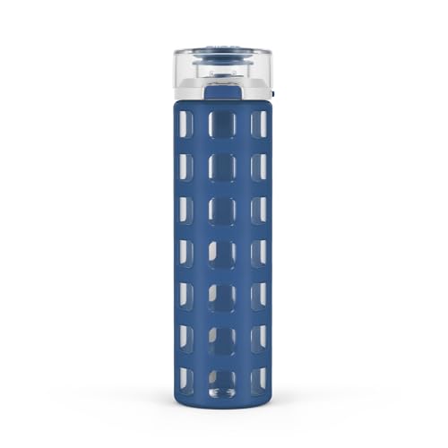 Ello Syndicate 20oz Reusable Glass Water Bottle with One-Touch Leak Proof Flip Lid and Protective Non-Slip Silicone Sleeve and Carry Loop for Coffee, Tea and Water, BPA-free Dishwasher Safe, Bold Blue - color: Bold Blue
