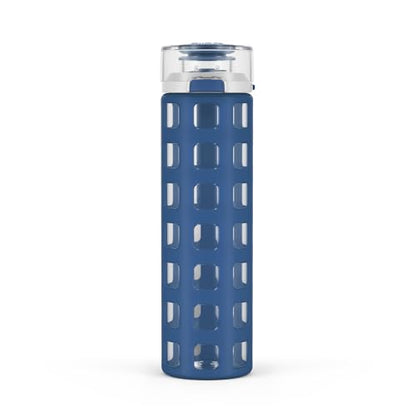 Ello Syndicate 20oz Reusable Glass Water Bottle with One-Touch Leak Proof Flip Lid and Protective Non-Slip Silicone Sleeve and Carry Loop for Coffee, Tea and Water, BPA-free Dishwasher Safe, Bold Blue - color: Bold Blue