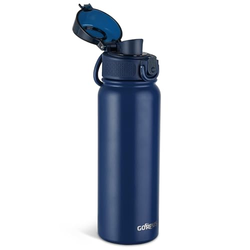GOPPUS Insulated Water Bottle 20oz Stainless Steel BPA-Free Sports Bottle Ideal for School and Travel Silicone Spout Lid Prevents Leaks, Sweat, and Dust (Dark blue) - color: Dark Blue