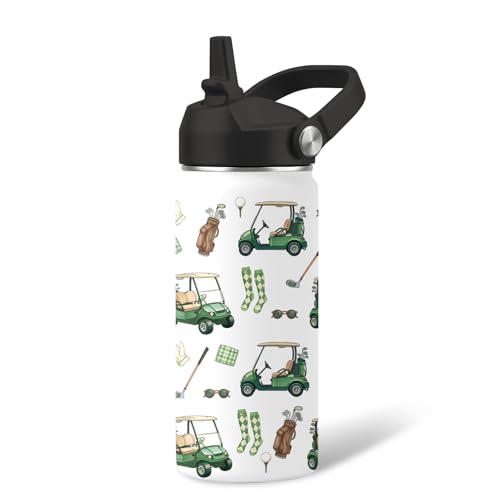 Kids Water Bottle Insulated - 16 oz Kids Stainless Steel Water Bottle with Straw, Leak Proof, BPA-Free, Vacuum Insulated, Golf Water Bottles for Sports, Travel - color: Golf, size: 16 Ounces