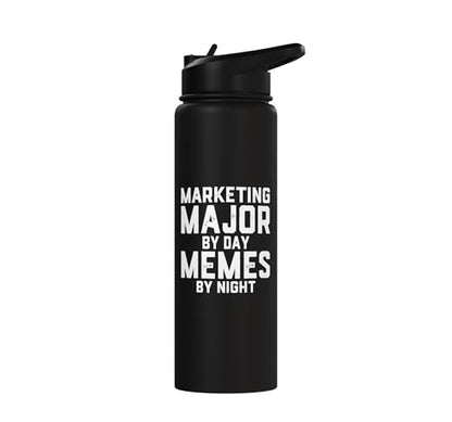 Marketing Major By Day Memes By Night Marketer Joke Student Stainless Steel Insulated Water Bottle - color: Black