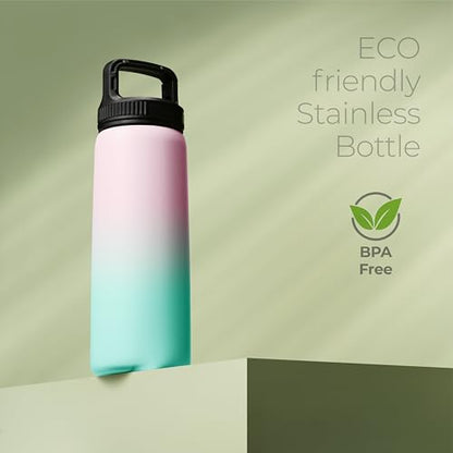 SipX™ 25 oz Insulated Water Bottle with 3 Lids – Leakproof Stainless Steel, Triple Insulated – Cold 24 Hours/Hot 12 Hours – Durable Bottle for School, Gym, Travel – Gradient Mint Pink - color: Gradiant Mint Pink, size: 25 Ounces