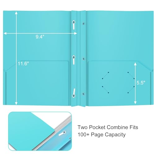 ViVin 12 Pack Plastic Folders with Pockets and Prongs, Heavy Duty 2 Pocket Folders with 3-Prong Fasteners, Poly File Holds 8-1/2" x 11" Paper for School Office Home (Lake Blue) - color: Lake Blue, size: 12 PACK