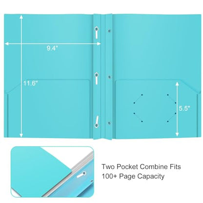 ViVin 12 Pack Plastic Folders with Pockets and Prongs, Heavy Duty 2 Pocket Folders with 3-Prong Fasteners, Poly File Holds 8-1/2" x 11" Paper for School Office Home (Lake Blue) - color: Lake Blue, size: 12 PACK