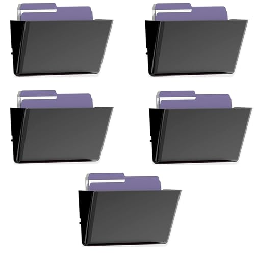 MINDEPOT 5 Pockets Acrylic Wall File Organizer, Clear Wall File Holder, Plastic Hanging Wall File Holder for Office, School and Home, Black - color: Black, size: 5Pack