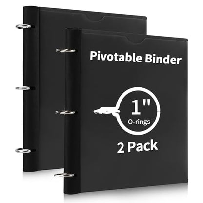 360° Pivotable 3 Ring Binder, Upgraded Foldable Binders 1 inch 2 Pack, Thin Small Three Ring Binder Fits 8.5" x 11", for Home, School and Office Binders Supplies - Black - color: Black, style: 2 PCS Customizable Cover