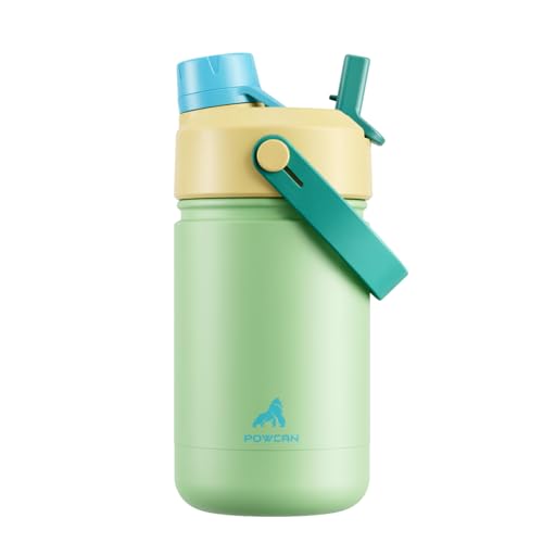 12 oz Kids Insulated Water Bottle for School: 2-in-1 Straw Spout Lid, Leakproof, BPA-Free, Keep Cold 24H, Reusable Stainless Steel Cup for Travel, Camping, Birthday Gift for Boys Girls (Pine Sprout) - color: Pine Sprout, size: 12 Ounces