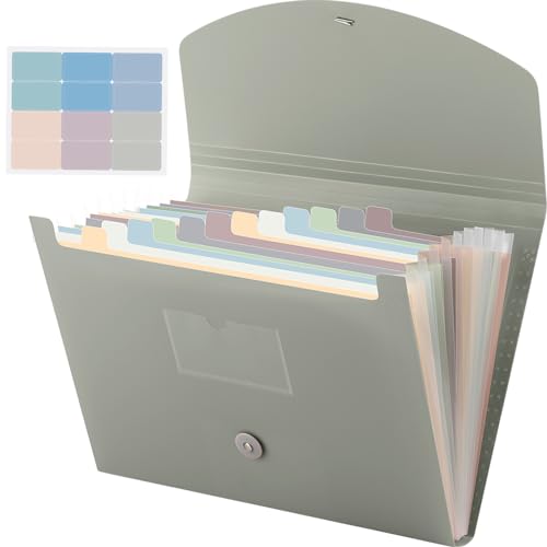 Cholemy Expanding File Folder 13 Pockets File Organizer with Labels A4 Letter Size Receipt Document Organizer Plastic Expandable Filing Folders for School Teacher Student Office Home(Green) - color: Green