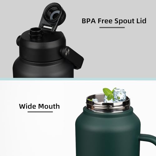 BJPKPK 1 Gallon Water Bottle with Handle, Large Dishwasher Safe 128oz Insulated Water Bottle, BPA Free Water Jug, Wide Mouth Metal Flasks with Anti-slip Bottom, Keep Cold & Hot,Black - color: Black, style: 128oz-Side Handle