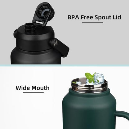 BJPKPK 1 Gallon Water Bottle with Handle, Large Dishwasher Safe 128oz Insulated Water Bottle, BPA Free Water Jug, Wide Mouth Metal Flasks with Anti-slip Bottom, Keep Cold & Hot,Black - color: Black, style: 128oz-Side Handle