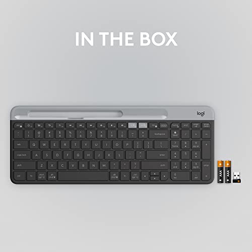 Logitech K585 Multi-Device Slim Wireless Keyboard, Built-in Cradle for Device; for Laptop, Tablet, Desktop, Smartphone, Win/Mac, Bluetooth/Receiver, Compact, Easy Switch, 24 Month Battery - Graphite - color: Graphite