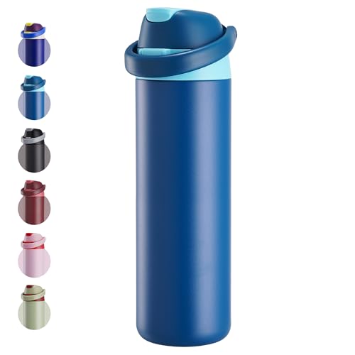 Fijinhom 24 oz Insulated Water Bottle, Stainless Steel Water Bottle with 2-in-1 Straw and Push-Button Spout Lid, Keeps 24 Hours Cold, Double Wall Vacuum Leak-Proof & BPA-Free for Sports, Travel, Blue - color: Blue, size: 24 Ounces