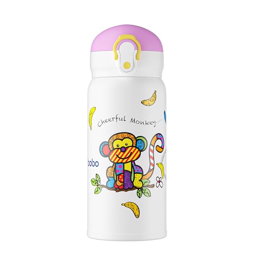 Kids Insulated Water Bottle with Straw & Direct Sip, BPA-Free Stainless Steel, Leak-Proof Cartoon Animal Design, Perfect for Toddlers at School or Outdoors (Purple,12oz) - color: Purple
