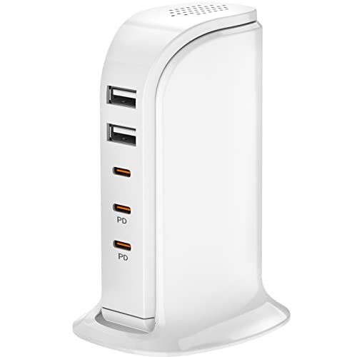 USB C Charger Block Multiport Upoy, Upgrade Charging Station with 3 Type-C PD 20W and 2 USB Ports, Desktop USB Tower Hub for Mutiple Devices, Travel/Home Power Adapter, Worldwide Compatible - color: white usb c charging station