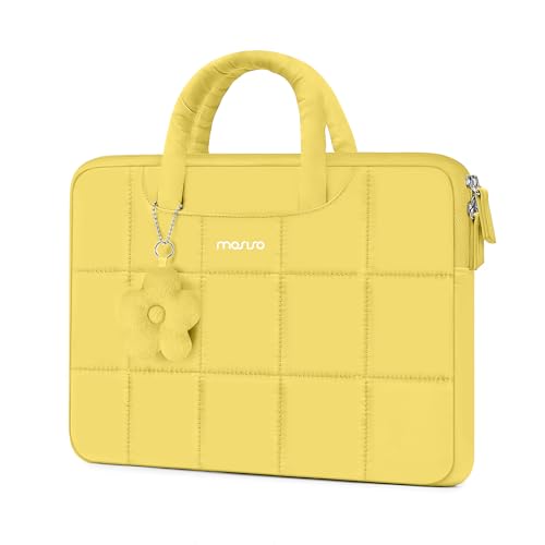 MOSISO Laptop Case 13.3 inch,13-13.3 inch Puffy Laptop Sleeve Compatible with MacBook Neo 13/Air 13 13.6/Pro/Pro 14,HP Dell ASUS Lenovo,Rectangle Quilted Bag with Handle&Flower Pendant, Lemon Yellow - color: Lemon Yellow, size: 13.3 inch