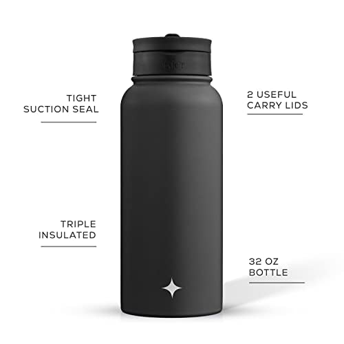 JoyJolt Triple Insulated Water Bottle with Straw Lid AND Flip Lid! 32oz Large Water Bottle, 12 Hour Hot/Cold Vacuum Insulated Stainless Steel Bottle. BPA-Free Leakproof Water Bottles - Thermos Bottle - color: Matte Black, size: 32 Ounces