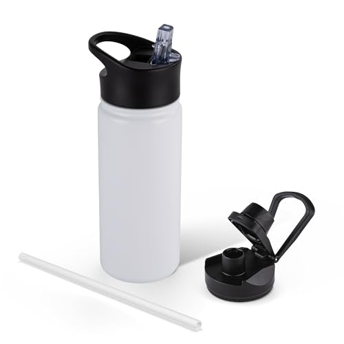 16 oz Insulated Water Bottle for School, Straw & Spout Lid, Keep Cold 24H, Spill Proof, BPA-Free, Double Wall Stainless Steel Kids Water Bottles for Sports, Gym, Travel, White - color: White, size: 16 Ounces
