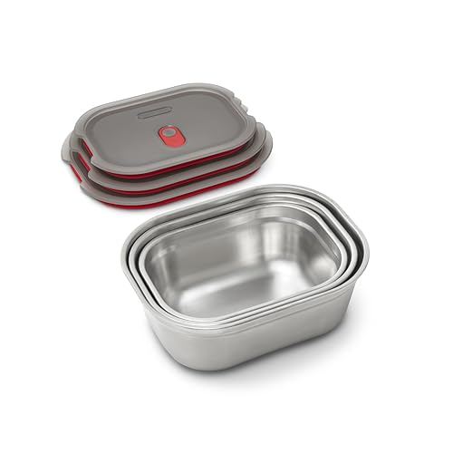BLACK + BLUM Stainless Steel Microwave Safe Container Set | Mixed Set of 3 | Set of 600ml/900ml/1.2L, Leak Proof & Airtight, Durable & Reusable, Stackable Food Storage, Ideal for Meal Prep Batch Cooking - size: Mixed Box Set (600ml / 900ml / 1.2L)