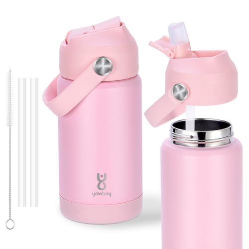 Kids Water Bottle for School 12 oz,Stainless Steel Insulated Water Bottles,Pink Water Bottles for Toddler Girls Boys with Straw Lids & Handle - color: Light Pink, size: 12 Ounces