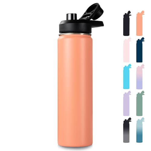 Fijinhom Insulated Water Bottle with Handle, 304 Stainless Steel Water Bottles with Wide Mouth, Double Wall Vacuum Sports Water Bottle, BPA Free, Keep Cold and Hot, 24 Ounces, Coral - color: Coral, size: 24 Ounces