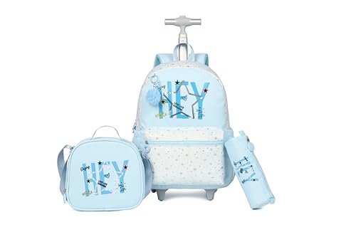 Cute travelers club blue Rolling Backpack for women with wheels Rolling cart (HEY BLUE) - color: Hey Blue