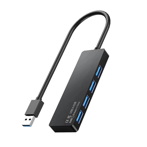 USB 3.0 Hub, 4-Port Multiple USB A Splitter, Plug and Play USB Extender Hub for Laptop/PC/Desktop, Mouse, Keyboard, Flash Drive, U Disk, Printer, Xbox, HDD and More – 0.8FT (Not a Charger) - color: Black-Plastic, size: 25CM/ 0.8FT
