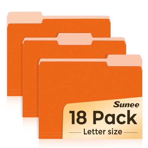 SUNEE File Folders, 18 Pack Manilla Folders 8.5 x 11, 1/3 Cut Tab for Easy Labeling and Organization, Durable Standard Paper for Home, Office, School Filing, Orange - color: Orange
