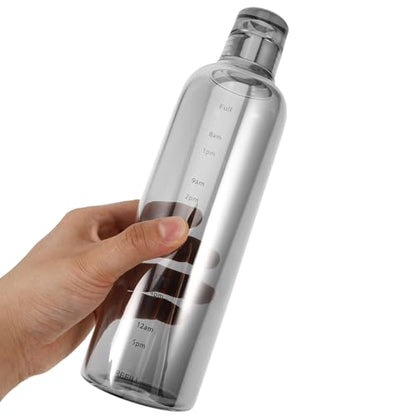 CALLARON Heat-resistant Glass Water Bottle 500ml with Time Scale Portable Gray Jug for Students Home and Travel Hydration