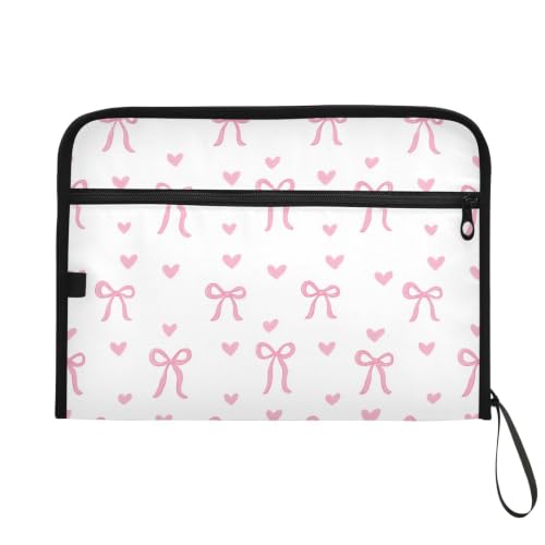 Gredecor 13 Pockets File Folder Organizer A4/Letter Water Resistant Document Bag with Zipper Filing Folder Expanding File Pouch Storage for School Office, Cute Bows Pink Bow - color: Cute Bows Pink Bow