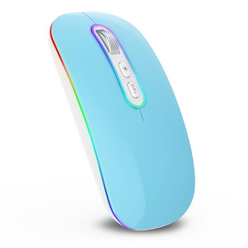 cimetech Wireless Mouse for Laptop Rechargeable, Portable Computer Mice for Business Travel, Silent LED Mouses Inalambrico Optical with Nano Receiver, Plug and Play for iPad MacBook air PC - color: Blue