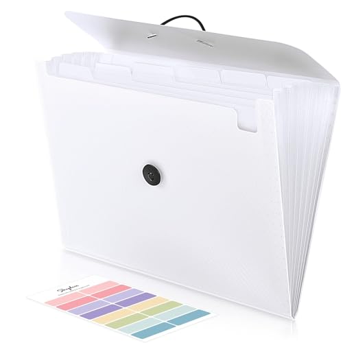 SKYDUE Expanding File Folder with 7 Pockets, Accordion File Organizer, Portable Folders for Documents, School Office Supplies Bungee Closure, Letter/A4 Size White - color: White