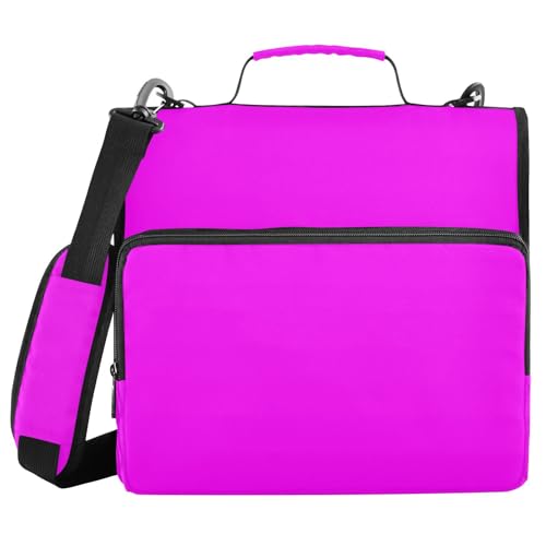3 Rings 1.5 inch Binder with Extra Pockets with Shoulder Strap Laege Capacity Documents Files Storage Bag for Middle School Fuchsia - color: Fuchsia