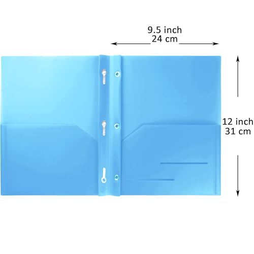 Youngever 6 Pack Heavy Duty Plastic Two Pocket Folders with 3 Prongs, Metal Prongs Fastener, Heavy Duty Plastic 2 Pocket Folder (Light Blue) - color: Light Blue