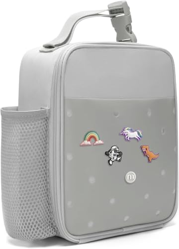 MEXS Kids Lunch Bag, DIY＆Insulated Lunch Box for Boys Girls, Toddler Lunch Cooler Bag for School, Double Insulation Portable＆Reusable, Water/Oil-Proof Lining Easy Clean, for Ages 3+ (Unicorn/Dinosaur) - color: Gray