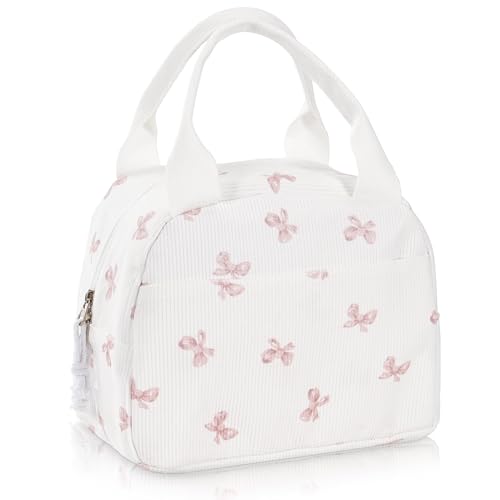 Lunch Bag for Women Insulated Lunch Box Reusable Cooler Bag Portable Cute Corduroy Leakproof Tote Bags for Travel, Work, and Picnic, Bow - color: Bow, size: M