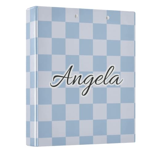 Custom 3 Ring Binder 1.5 Inch Round Rings Checkered Light Blue Personalized Name Binders Organizer Fashion View Binder with 2 Pockets for School Office Supplies - color: Multi23