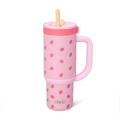Ello Oasis 18oz Insulated Stainless Steel Kids Tumbler with Straw, Strawberries - color: Strawberries, size: 18 Ounces
