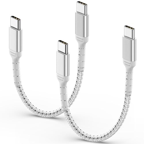 6 Inch USB C Cable for iPhone 16/15 Pro/Max, 2Pack 0.5FT USBC to USBC Cord Type C Fast Charging 60W for Samsung Galaxy S25, USB C Cable Short - color: Silver, size: 0.5 Feet