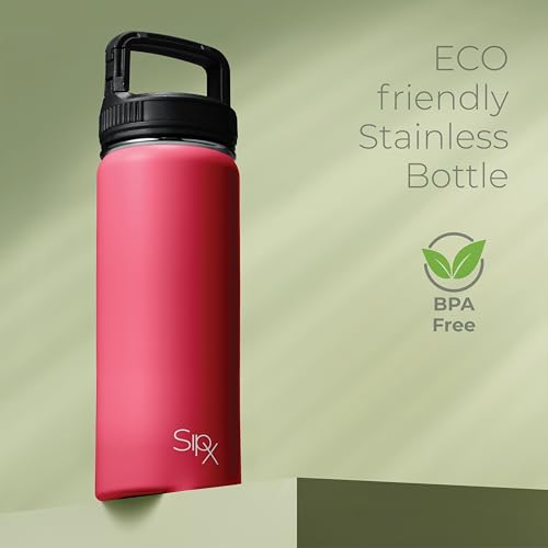 SipX™ 18 oz Insulated Water Bottle with 3 Lids – Leakproof Stainless Steel, Triple Insulated – Cold 24 Hours/Hot 12 Hours – Durable Bottle for School, Gym, Travel – Red - color: Red, size: 18 Ounces