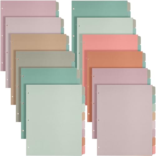 Honoson 12 Sets 8 Tab Dividers for 3 Ring Binders Plastic File 8.5 x 11 Inch Paper Multicolor Page Binder Index Dividers for School Office - color: Boho Color