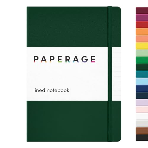 PAPERAGE Lined Journal Notebook, (Dark Green), 160 Pages, Medium 5.6 in x 8 in - 100 GSM Thick Paper – Hardcover Journaling Notebook for Work, School & Note Taking - color: Dark Green, style: A. Lined